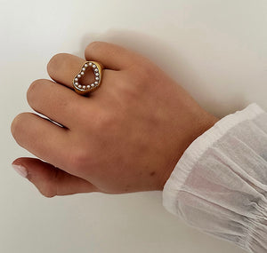 Pearly Heart Ring Gold