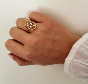 Pearly Oval Ring Gold