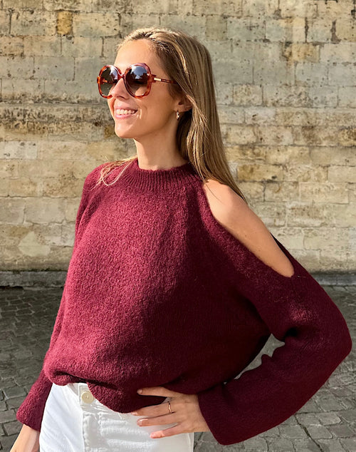 Sweater with open shoulder - Bordeaux