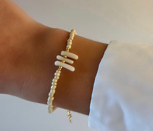 Handmade Célestine Beige Necklace Gold