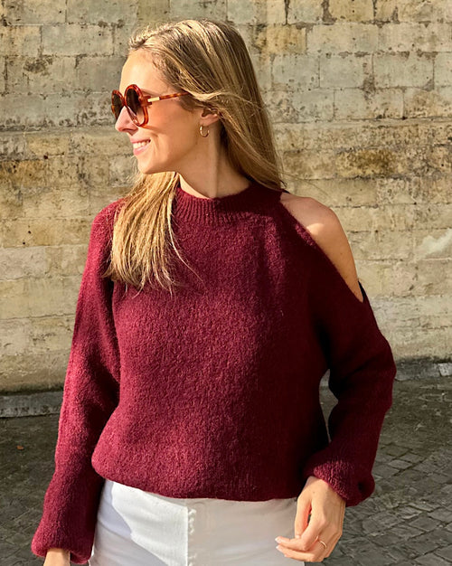 Sweater with open shoulder - Bordeaux