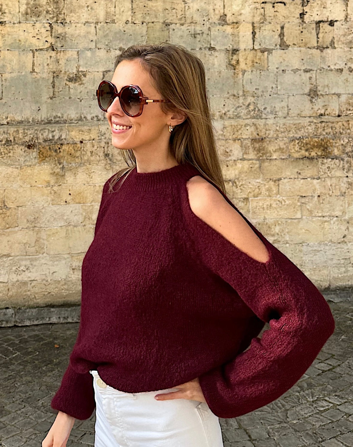 Sweater with open shoulder - Bordeaux