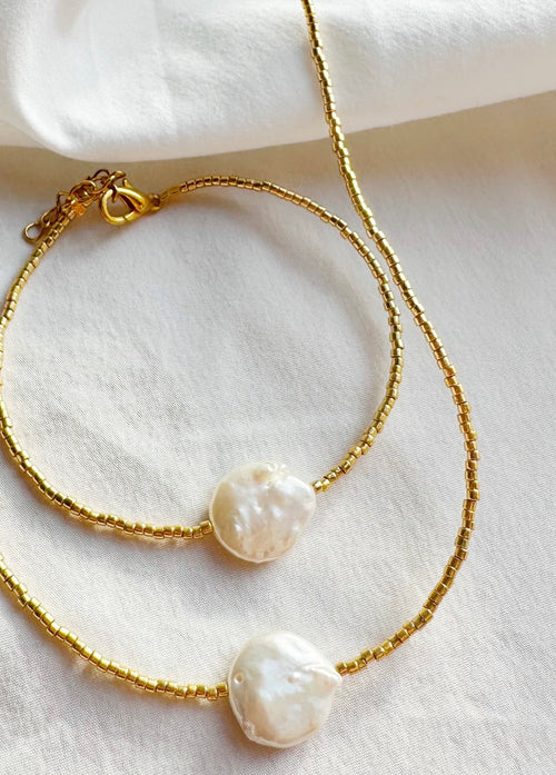 Handmade Sweet Water Pearl Necklace Gold