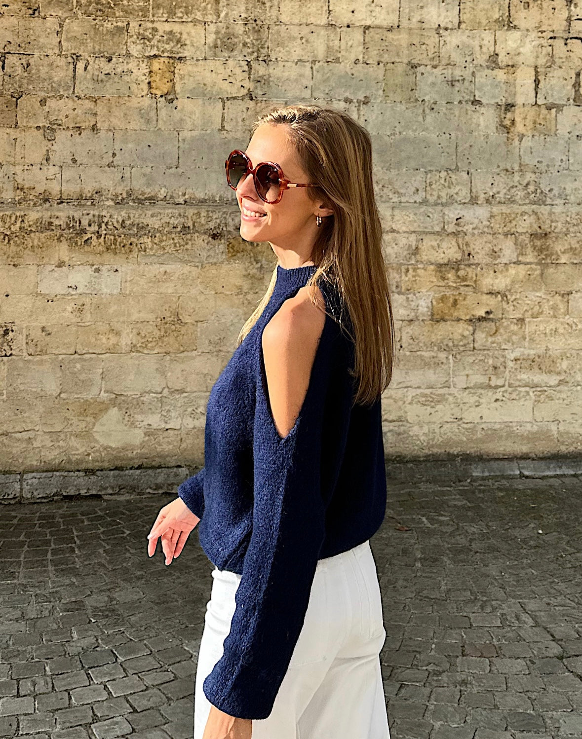 Sweater with open shoulder - Navy Blue