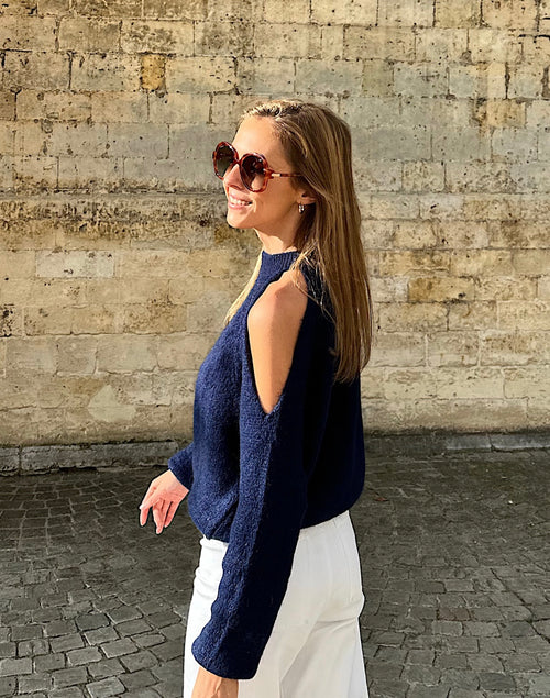 Sweater with open shoulder - Navy Blue