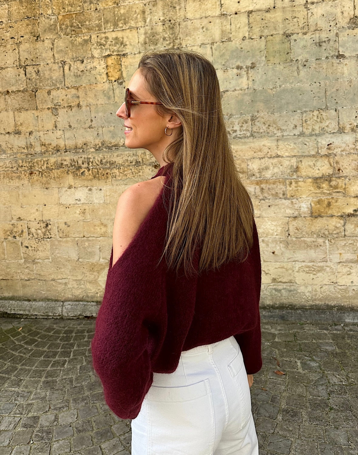 Sweater with open shoulder - Bordeaux