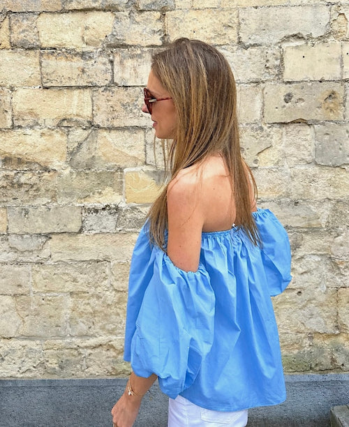 Fleur off shoulder top
- lichtblauw