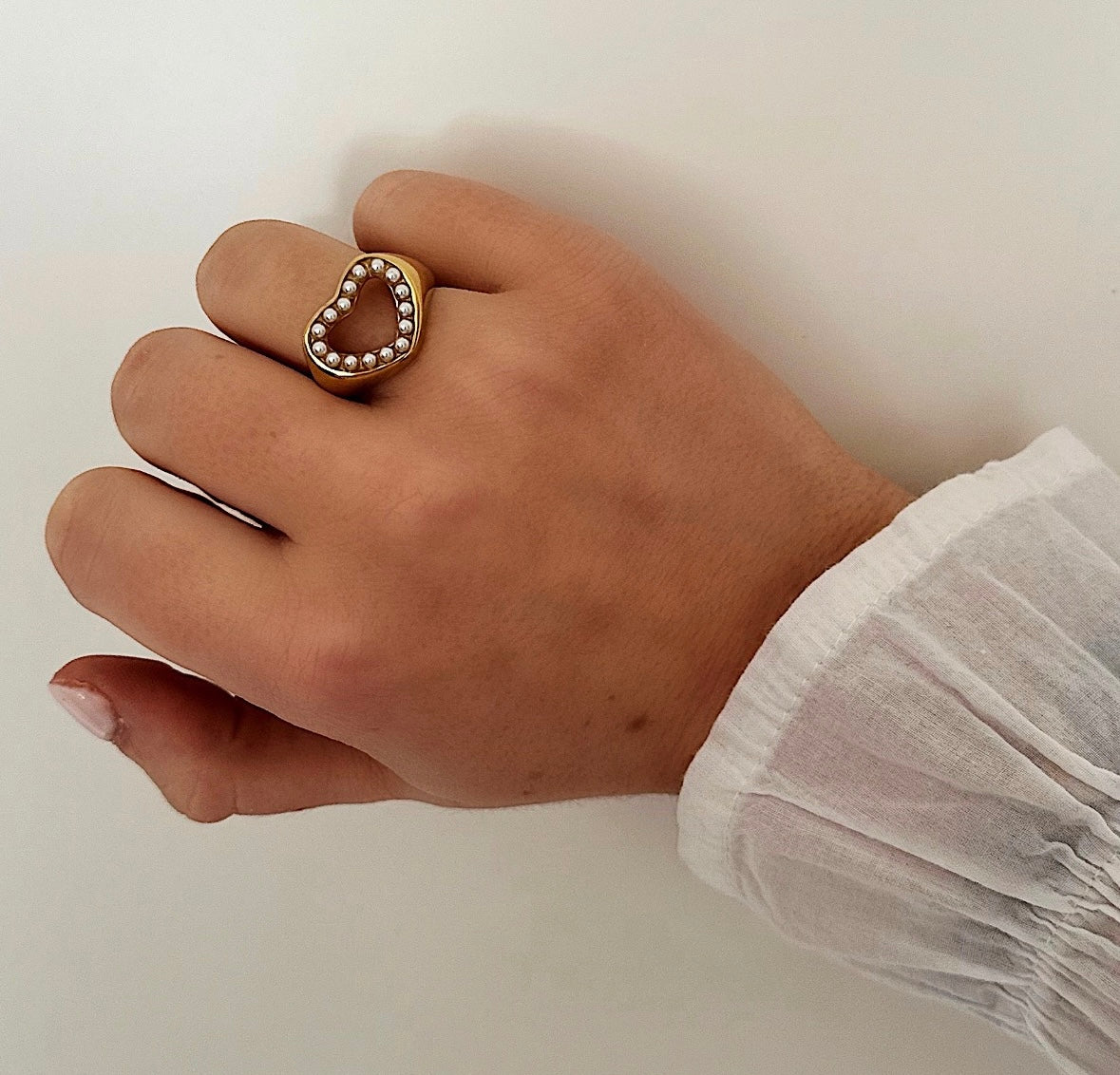 Pearly Heart Ring Gold