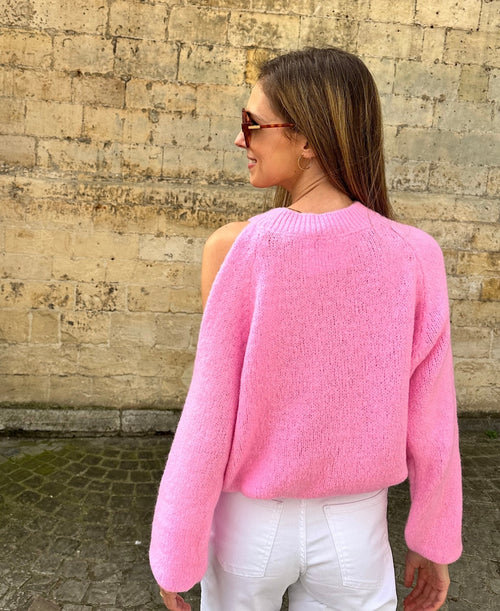 Sweater with open shoulder - roze