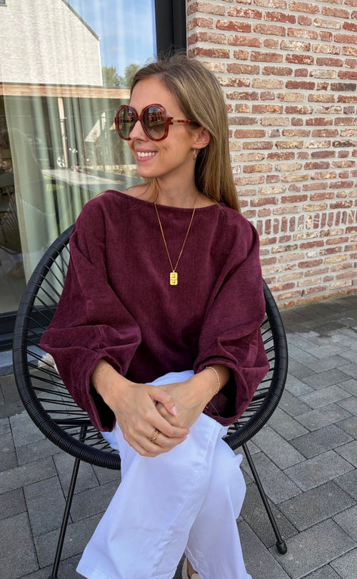 Cosette Blouse Velvet - Bordeaux