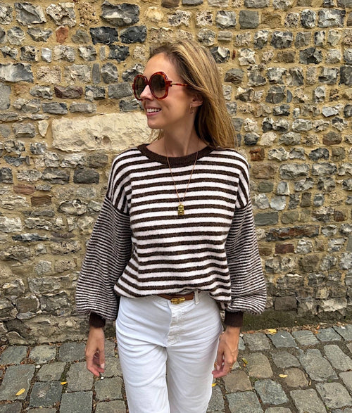 Blanche Striped Knit - Chocolade Bruin
