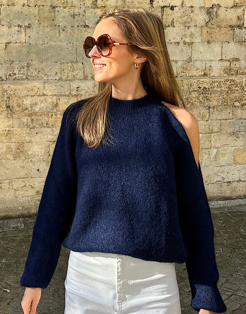 Sweater with open shoulder - Navy Blue