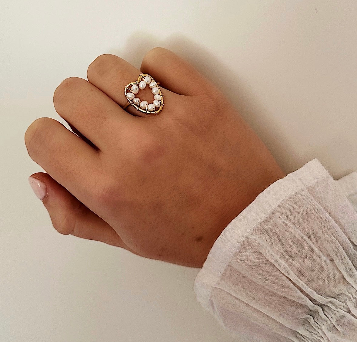 Pearly Heart Ring Gold