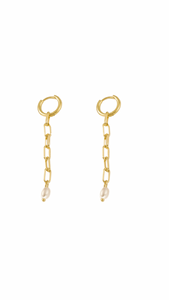 Chain Pearl Hoops Gold