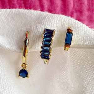 Mini Baguette Hoop Gold Cobalt Blue