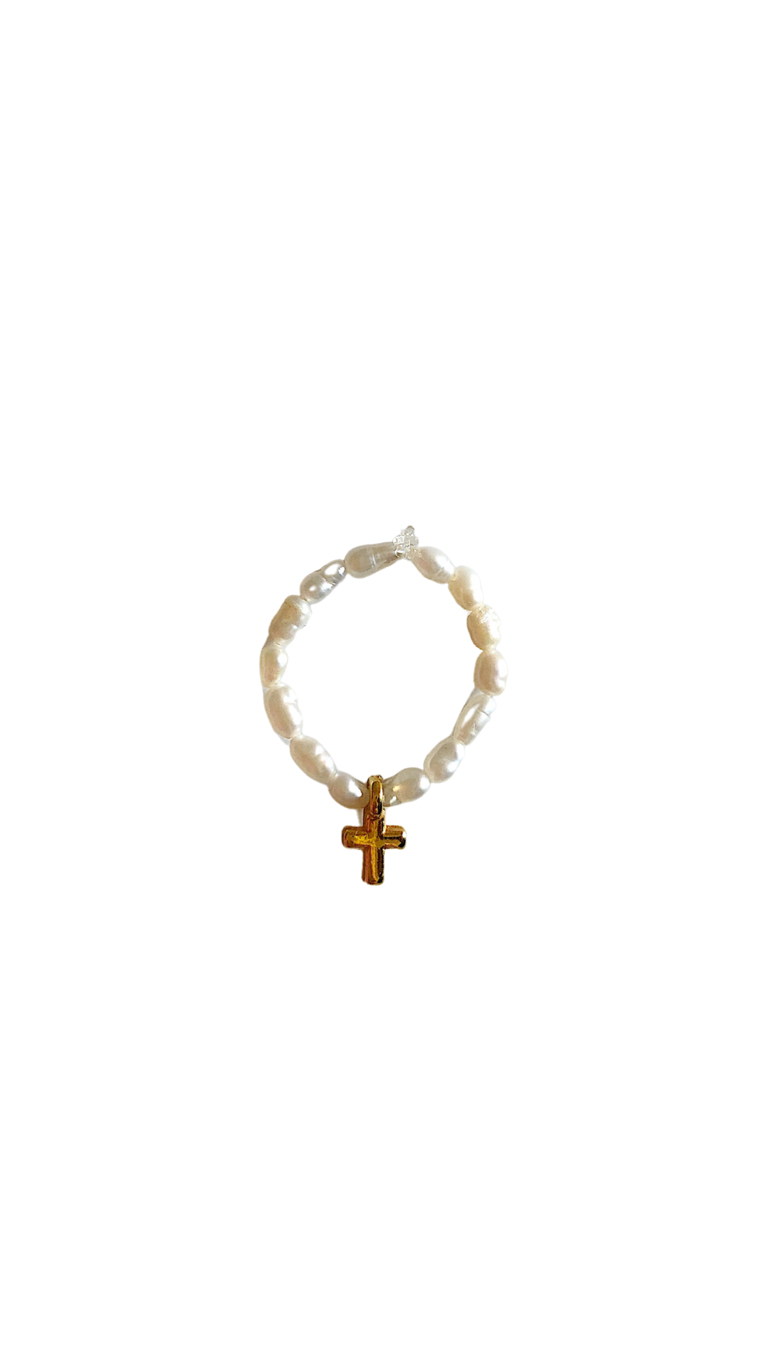 Handmade Cross Pearl Ring Gold